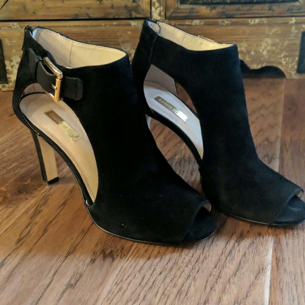 Black Suede Open-Toe Booties - Picture 2 of 5